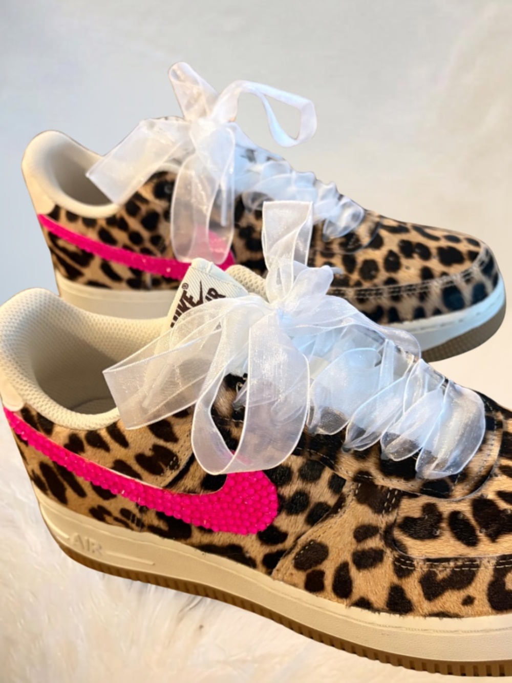 Custom Nike Air Force 1 - Leopard & Neon Hot Pink Bling (NWT, Women's 8.5)
